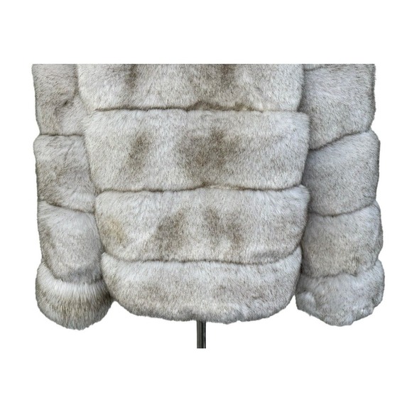 GUESS Oversized Faux Fur Jacket Gray Puffer Zip Up Coat SUPER SOFT Furry Sz L - Picture 6 of 11